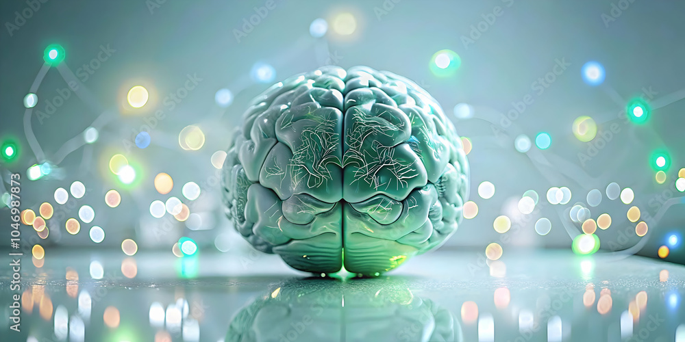 Poster soft abstract digital art human brain digital networks bokeh lights copy space science fiction day c