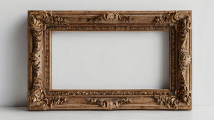 The blank wooden frame is artistically decorated with flowers and green plants.