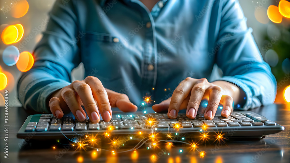 Aufkleber soft abstract typing person holographic keyboard bokeh lights science fiction day ample copy space i