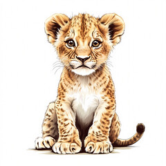 Obraz premium watercolor cute baby lion, on a white background style