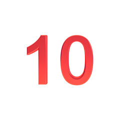 Number 10 sign, 3d red number ten symbol isolated on white background