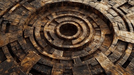 Fototapeta premium Circular Maze. Abstract Labyrinth Puzzle Challenge in 3D Rendering Top View