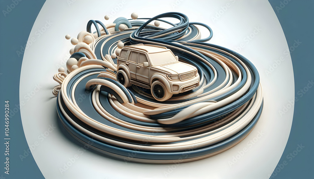 Poster 3d soft abstract image driver navigating winding roads motion blur excitement speed challenge advent