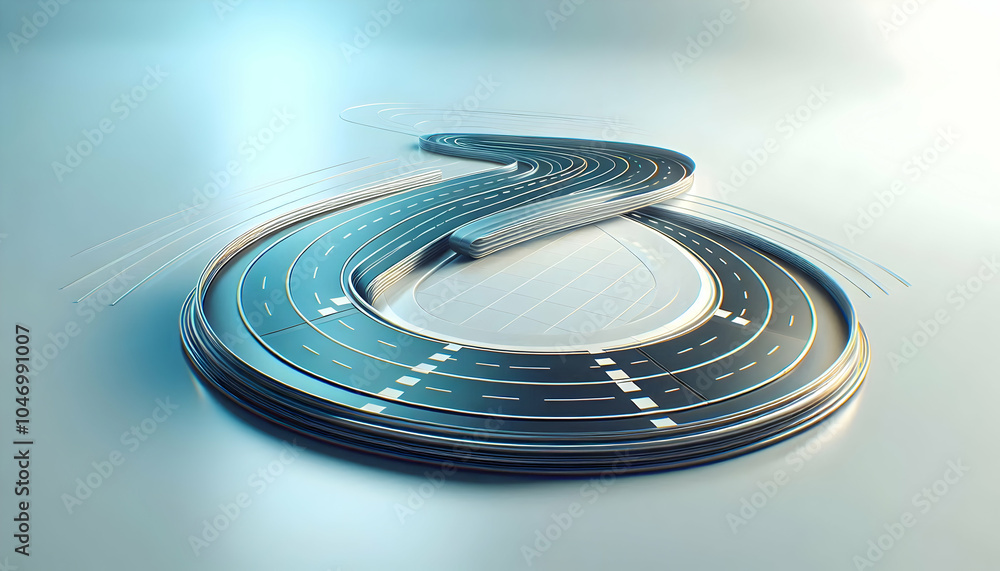 Poster 3d empty racetrack motion blur copy space - dynamic glossy racing track background for ads, banners,