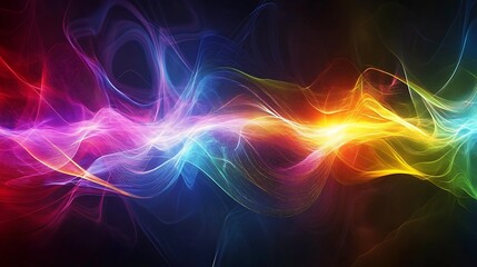 multicolored lines pulsing outward from the center, creating a wave of digital energy on a dark, smooth surface, with a sense of motion and intensity