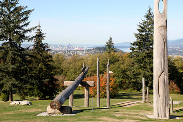 Totem poles garden of the gods, Burnaby Mountain Park, Vancouver, BC Canada
