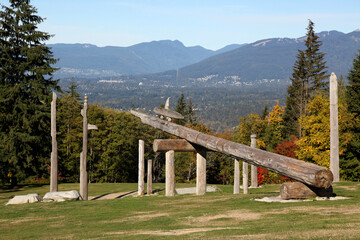 Totem poles garden of the gods, Burnaby Mountain Park, Vancouver, BC Canada