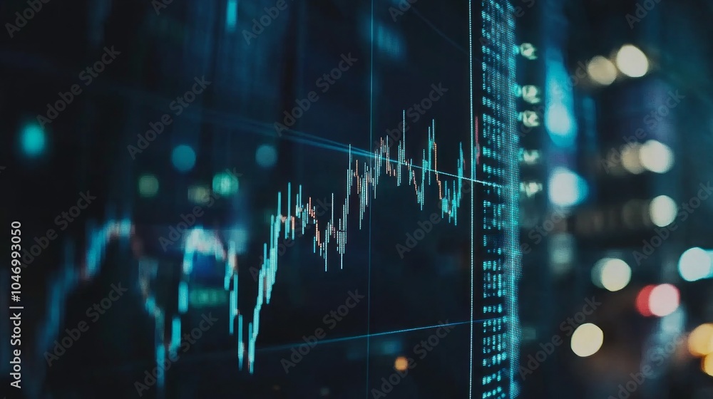 Poster a graph of stock prices is displayed on a screen