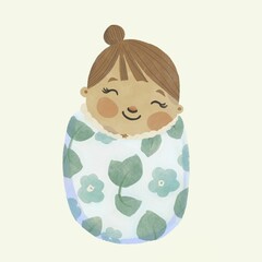 Fototapeta premium Illustration of a baby swaddled in a blanket