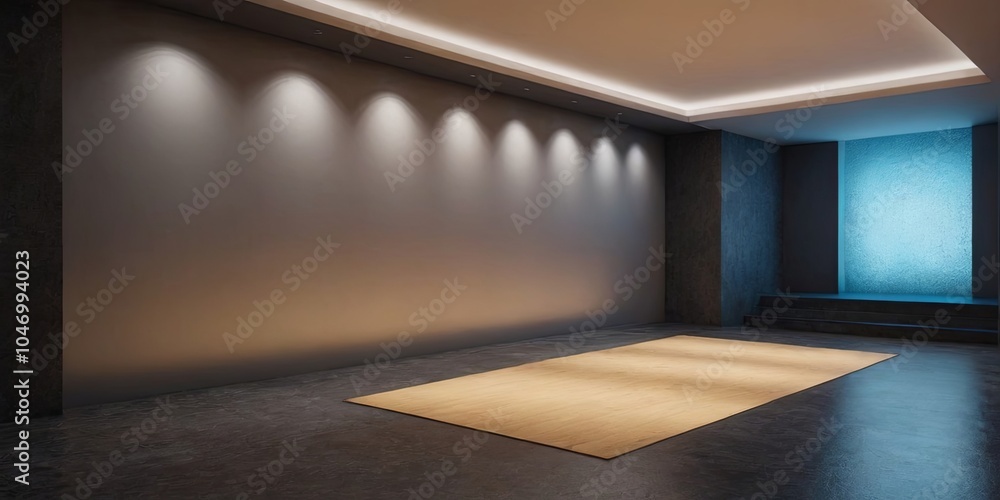 Poster a large empty room with a white carpet on the floor