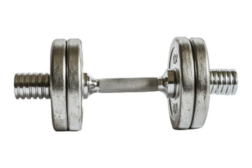 Naklejka premium Silver Dumbbell On Transparent Background PNG For Strength Training. Dumbbell Gym Object