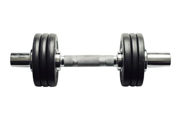 Fototapeta premium Black Dumbbell With Chrome Handle On Transparent Background PNG. Dumbbell Gym Object