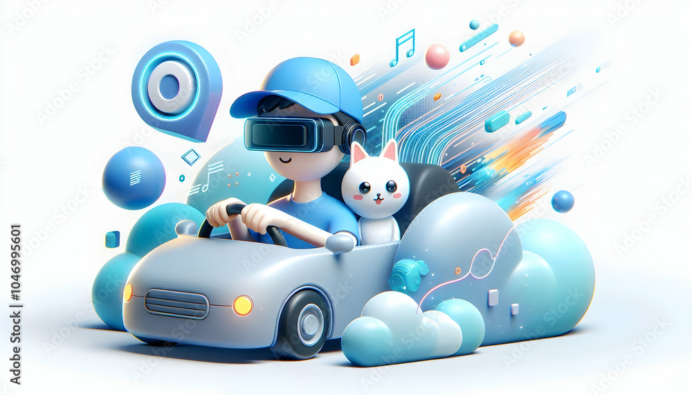 Poster 3d soft abstract image driver virtual reality driving concept medium shot augmented reality glasses 
