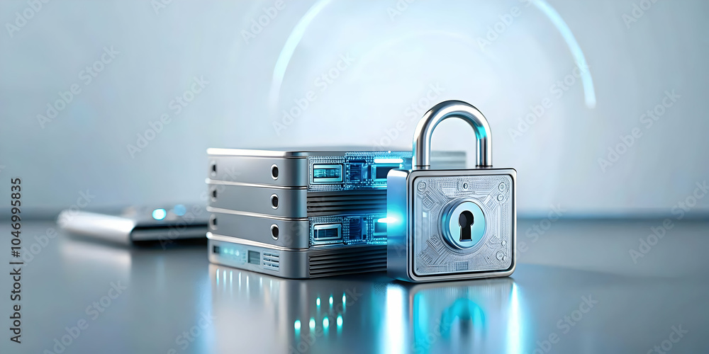 Aufkleber macro close-up secure data storage devices encrypted indicators futuristic setting ample copy space 