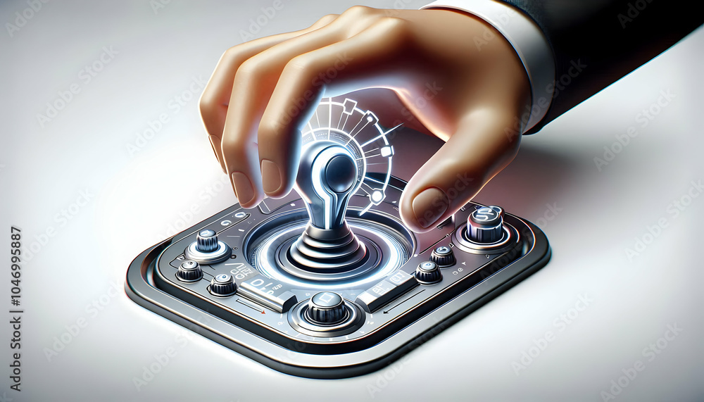 Poster 3d macro shot hand shifting gears futuristic control panel close-up driver operating sleek illuminat