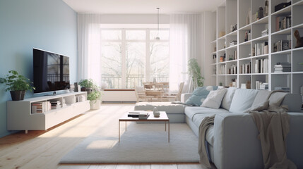 A well-placed mirror in the living room can make the space feel larger and more open  white and gold theme modern interior  cozy scandinavian living room with fireplace 