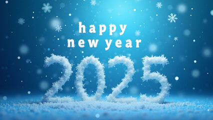 Snowflakes Falling Over a Blue Gradient Background happy new year 2025