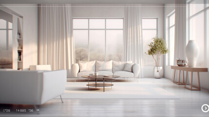 Fototapeta premium White bedroom interior image. Ultra-realistic sea-side master bedroom with photo frames and other accessories interior design image template Photo interior modern design room 3d illustration 