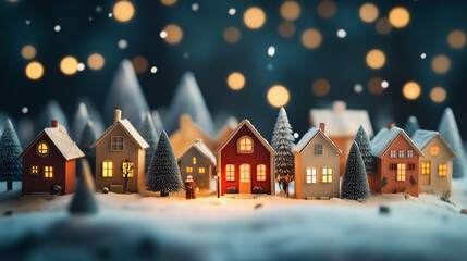 landscape with houses, christmas house in the snow, christmas tree in the city at night, a snowy winter village scene, Christmas night landscape, paper city model, peaceful night