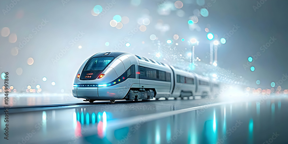 Aufkleber futuristic train speeding through digital landscape with bokeh lights soft abstract image for scienc