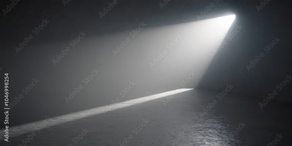 Poster a dark room with a light shining through a window