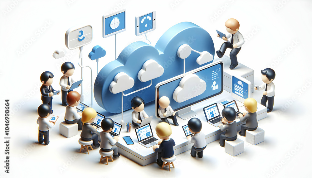 Poster 3d team cloud based project management software collaboration natural interactions efficiency compet