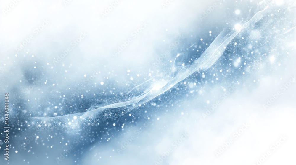 Poster abstract snowy background with delicate ice crystals and glowing frost patterns, isolated on white