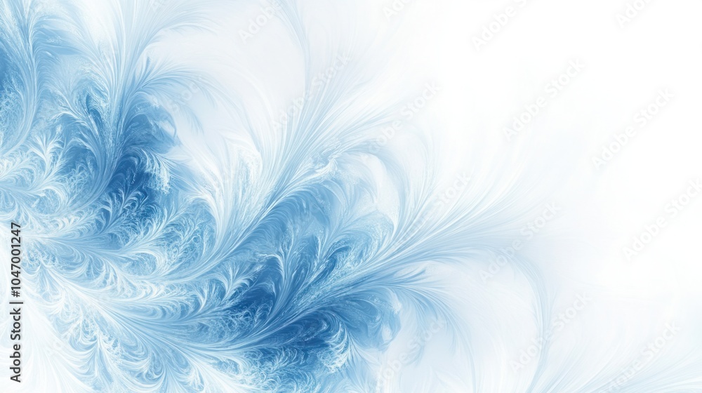 Poster abstract snowy background with delicate ice crystals and glowing frost patterns, isolated on white