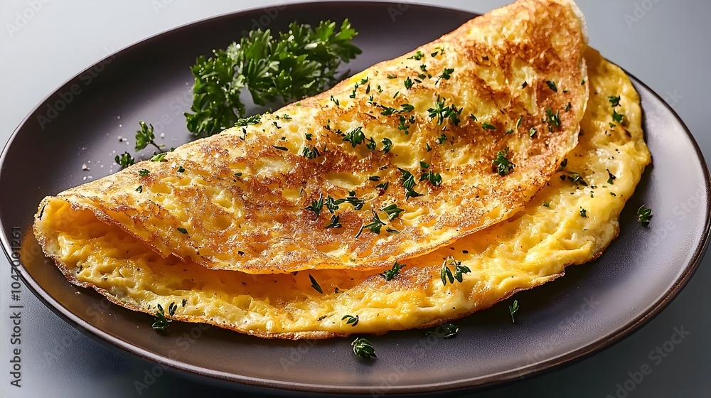 Aufkleber a fluffy and inviting omelet filled with melted cheese and fresh herbs neatly folded and presented o