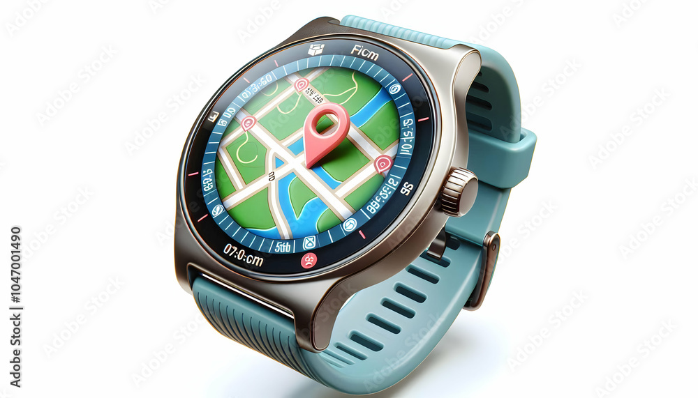 Poster 3d close up smartwatch hologram map concept macro image navigation milestones route planning exercis