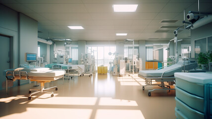 Recovery room with medical equipped in a hospital  sleek off-white medical clinic, focused on integrative health practices, combining modern medicine with alternative therapies

