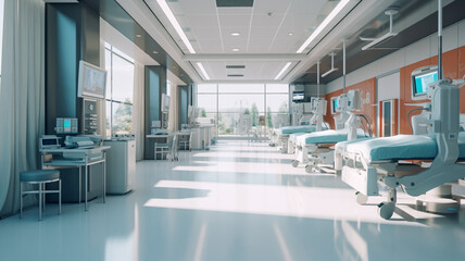 Fototapeta premium sleek off-white medical clinic, focused on integrative health practices, combining modern medicine with alternative therapies empty open space office. 