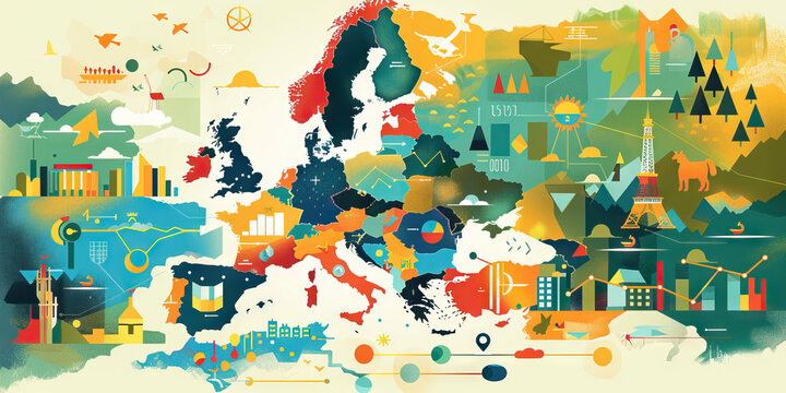 A creative assortment of European charts, ranging from pie to scatter diagrams, exploring various social and economic aspects.