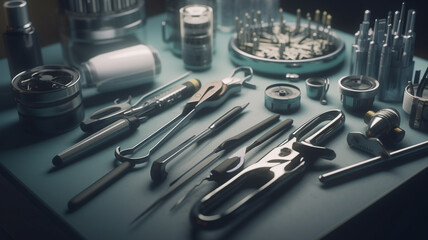 Fototapeta premium Barbers tools for means haircuts laid out on a table Clean glasses for cocktails, vodka, whiskey on the bar bartender.