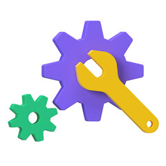 Gears and Wrench 3D Icon