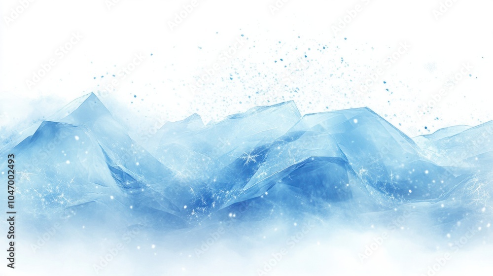 Aufkleber abstract winter scene with glowing ice crystals and soft floating snowflakes, creating a cold, frost