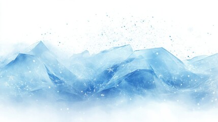 Abstract winter scene with glowing ice crystals and soft floating snowflakes, creating a cold, frosty vibe, isolated on white