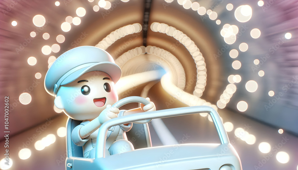 Poster 3d soft abstract image driver smiling driving tunnel bokeh lights close up excitement enjoyment driv