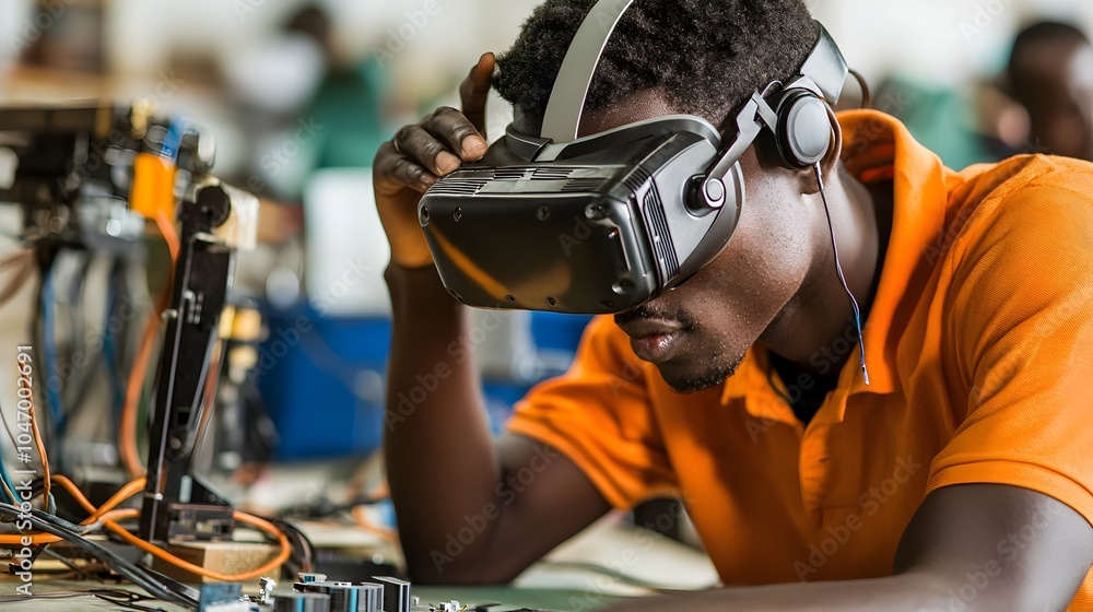 Leinwandbilder african mechanical engineer utilizing virtual reality technology for prototyping industrial design a