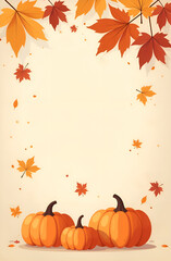 Naklejka premium Happy Thanksgiving. Thanksgiving and Autumn style decoration consists of autumn leaves and pumpkins on a light background. The vertical background is perfect for social media and greeting cards