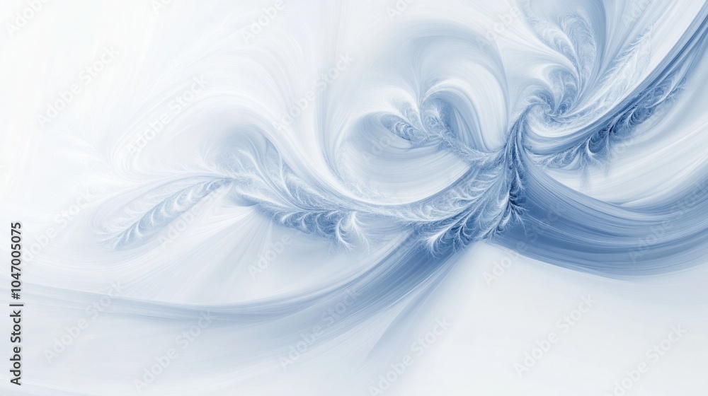 Poster frosty abstract winter background with swirling ice patterns and delicate snowflakes, isolated on wh