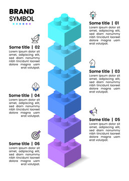 Infographic template. Vertical line with 6 building blocks