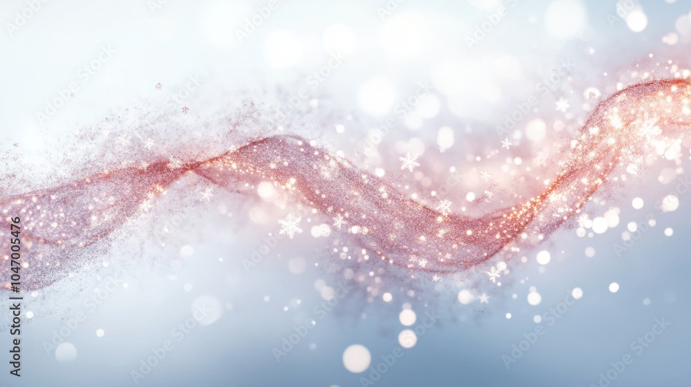 Poster soft abstract background with floating snowflakes and delicate frosty light trails, isolated on whit
