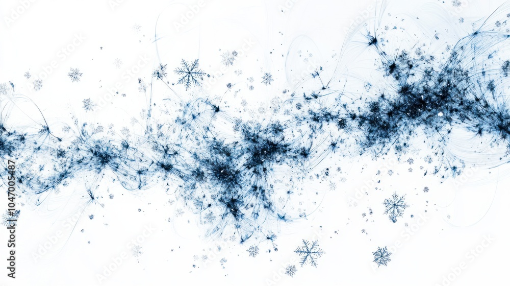 Poster soft abstract background with floating snowflakes and delicate frosty light trails, isolated on whit