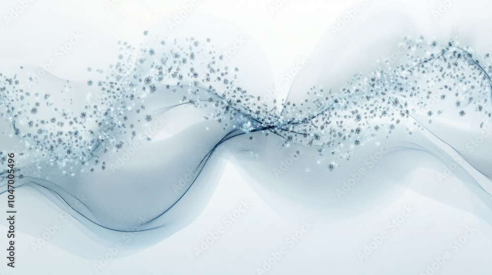 Poster soft abstract background with floating snowflakes and delicate frosty light trails, isolated on whit