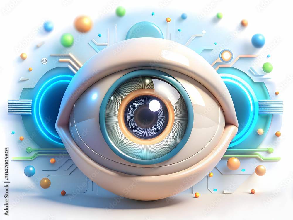 Poster soft abstract digital art cybernetic eye data streams bokeh lights science fiction day concept enhan
