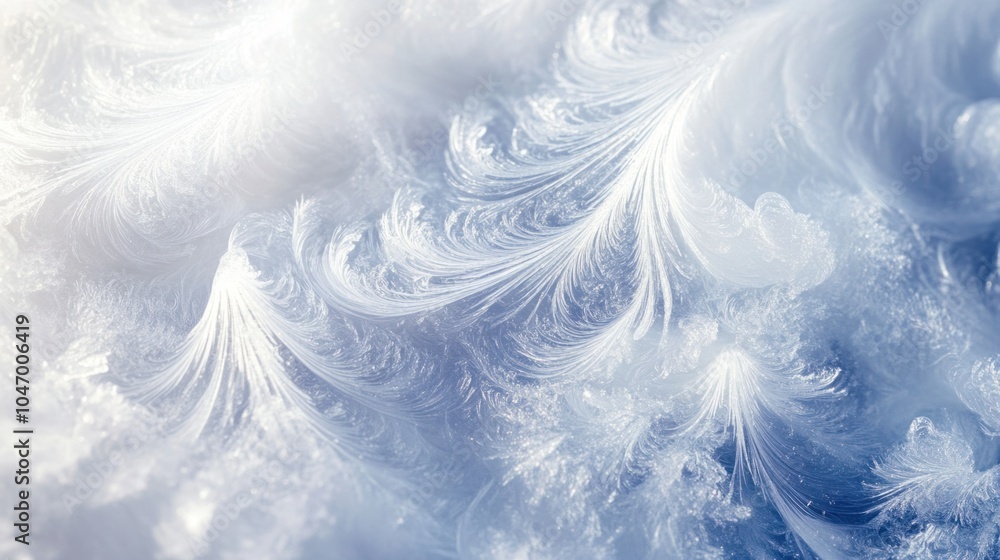 Poster winter abstract background with swirling frosty patterns and glowing light effects, isolated on whit