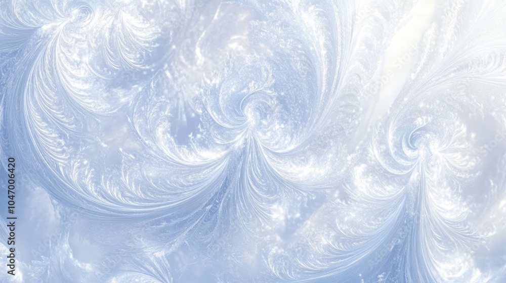 Poster winter abstract background with swirling frosty patterns and glowing light effects, isolated on whit