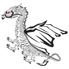 A dragon with wings on a white background