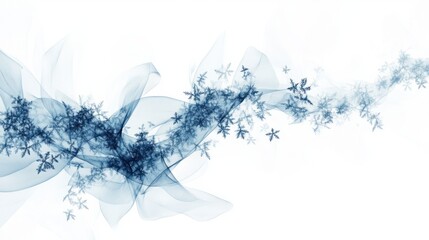 Fototapeta premium Winter abstract with delicate snowflakes and floating light trails in cool blue tones, isolated on white